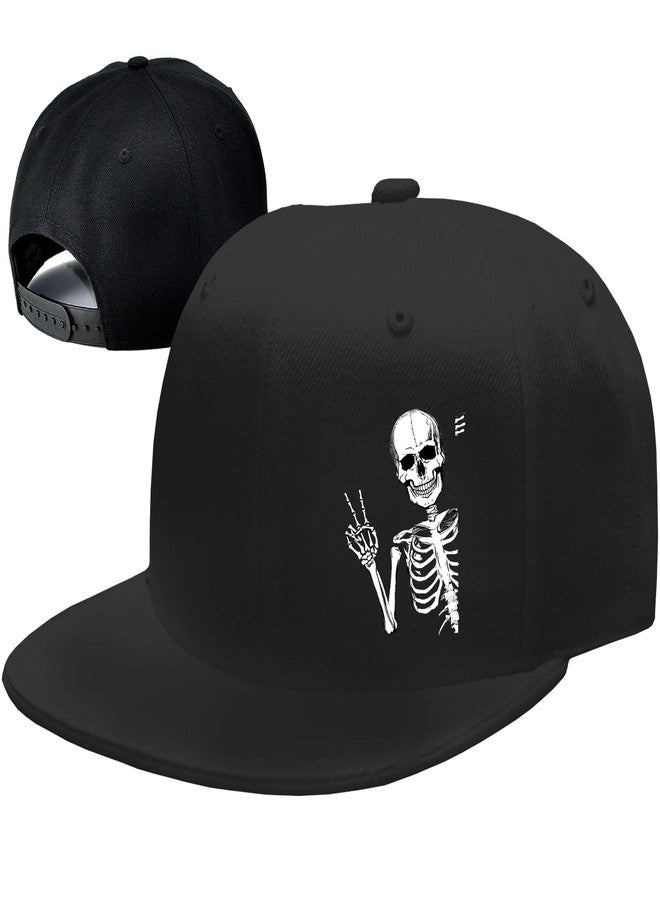 FACITE Skull Hat Flat Bill Hats for Men Snapback Hats Skeleton Fitted Black Baseball caps Men Cool Hip Hop hat Adjustable Workout Trucker Cap for Women Skateboard Accessories Gifts - Image 1